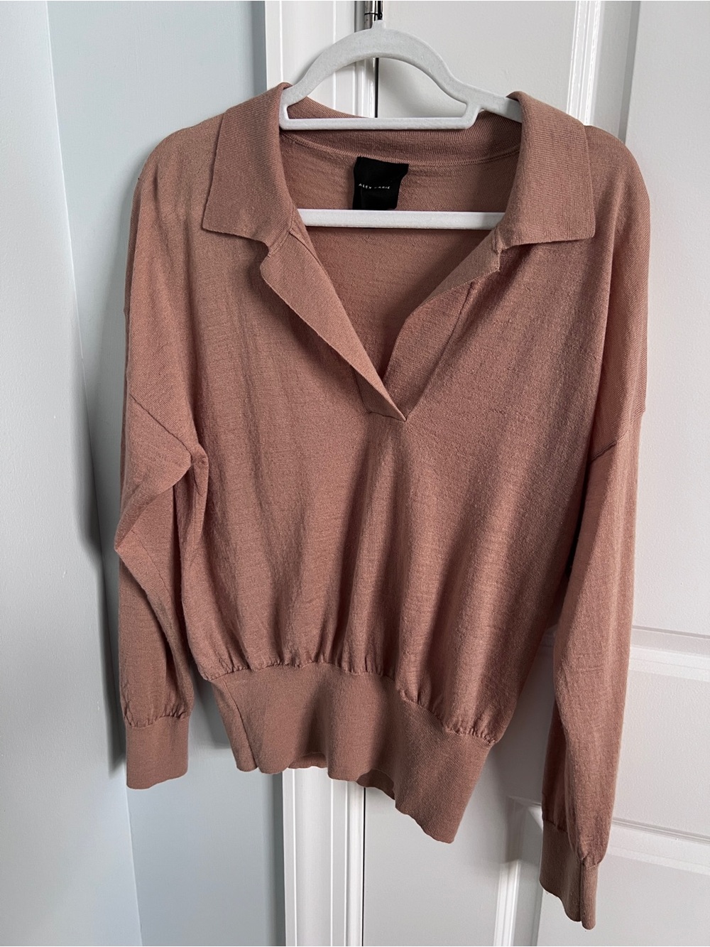 Alex Marie Dusty Mauve Collared V-Neck Sweater 100% merino wool